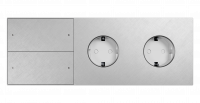 Рамка на 3 поста, Berlin Premium 05, розетка Schuko x2 + 2-кл. сцен-выкл. алюм., сатин перекрест.