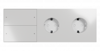 Рамка на 3 поста, Berlin Premium 05, розетка Schuko x2 + 2-кл. сцен-выкл. алюм., белая