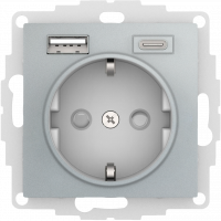 Модуль розетки Schuko с USB A, USB C, Серебристый