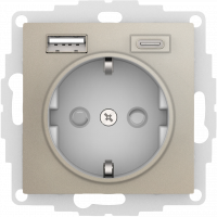 Модуль розетки Schuko с USB A, USB C, Шампань